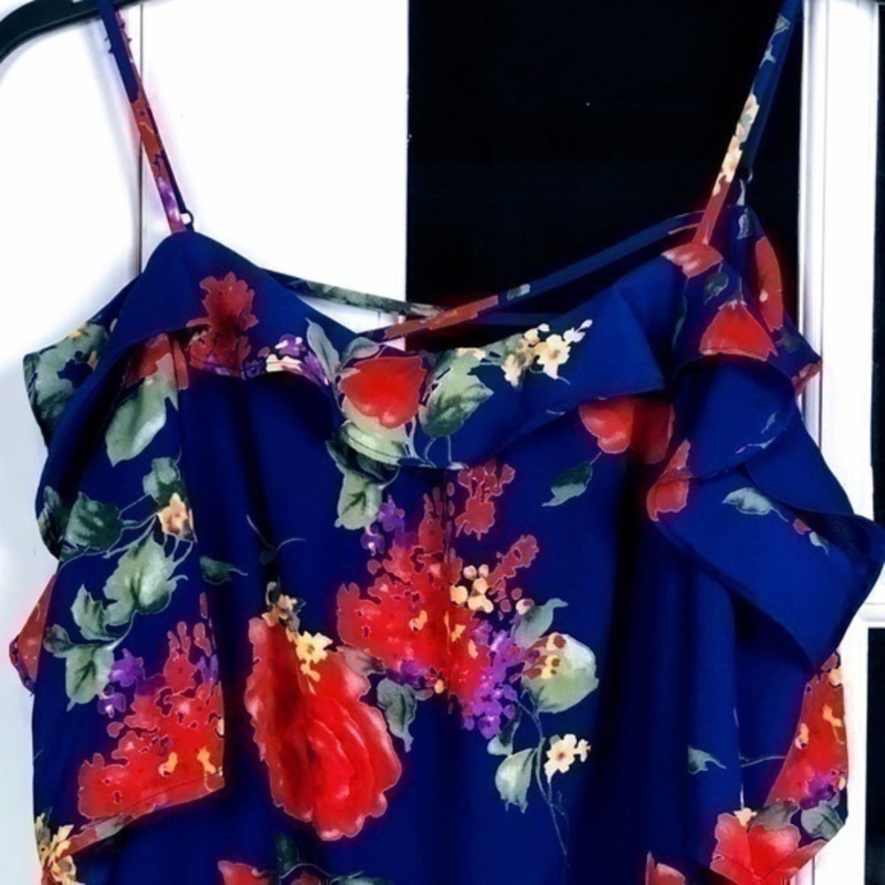 Blue & Red Floral Sleeveless Blouse size XS
